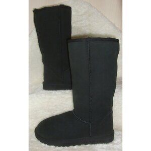 UGG Australia Classic Tall Black Suede Fur Boots Women Size US 6,EU 37 NEW #5815